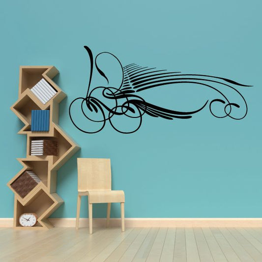 Vehicle pinstripe vinyl decal, black stylized car outline with wheels and motion lines