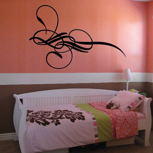 Black pinstripe vinyl swirl decal with curving ribbon lines for cars or walls