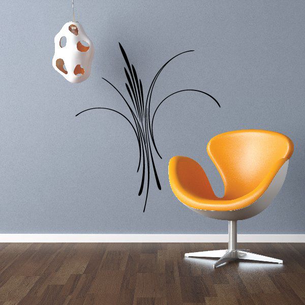 Orange pinstripe vinyl decal with black feather lines, white spots, and curved shapes