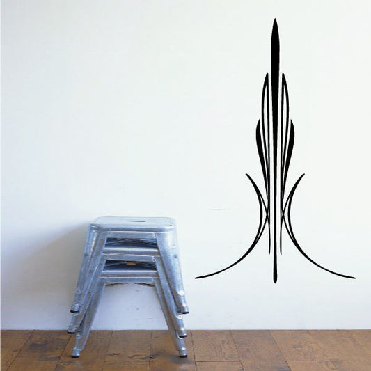 Black pinstripe vinyl vehicle decal, flame-like curved center and side lines