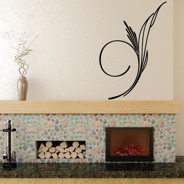 Vinyl car and wall decal with black circular pinstripe swirl and feather-like lines