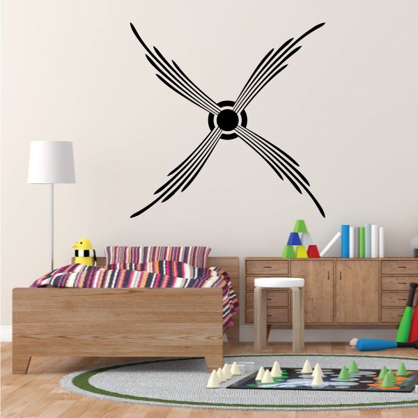 Black pinstripe vinyl decal with crossed blades and round center circle for vehicle or wall