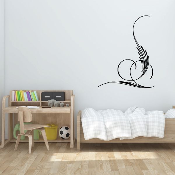 Vehicle pinstripe vinyl wall decal with black swirling stripe design
