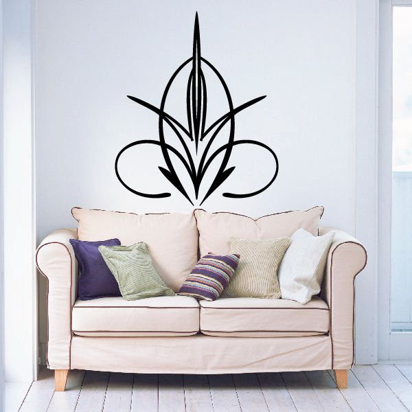 Vehicle pinstripe vinyl decal, black tribal fleur-de-lis with vertical pinstripes