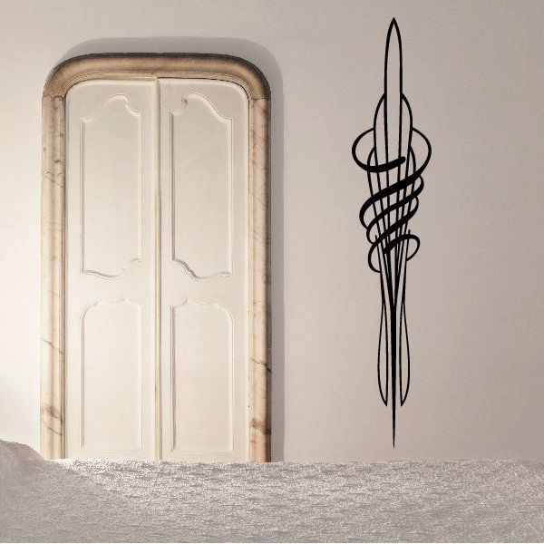 Pinstripe vinyl vehicle decal with tall black curving swirl lines