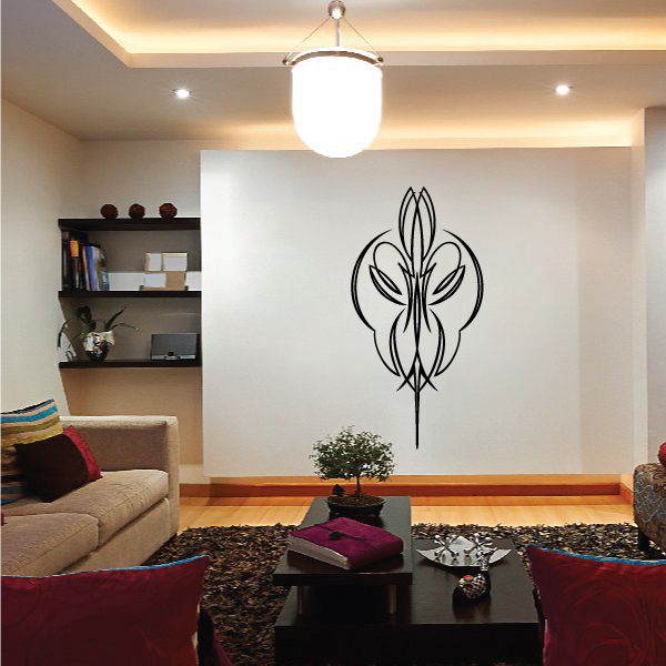 Vinyl wall decal with black outlined fleur-de-lis fleur motif and vertical stem