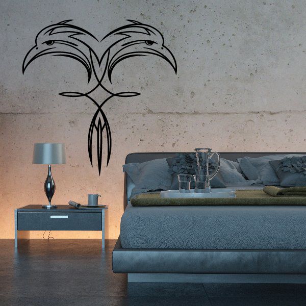 Black pinstripe vinyl decal with stylized bird and ribbon outline
