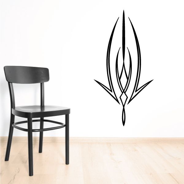 Black pinstripe vinyl vehicle decal with pointed flame-wing graphic