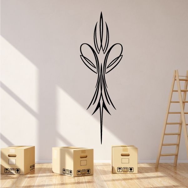 Black pinstripe vinyl decal with tall feathered flame design for vehicle or wall