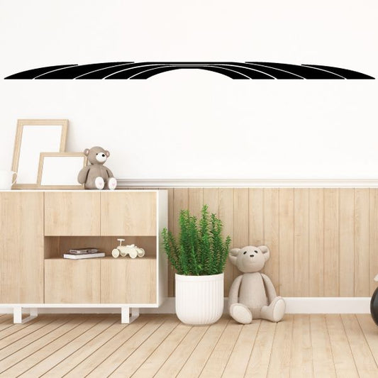 Vehicle pinstripe vinyl decal with curved black stripes