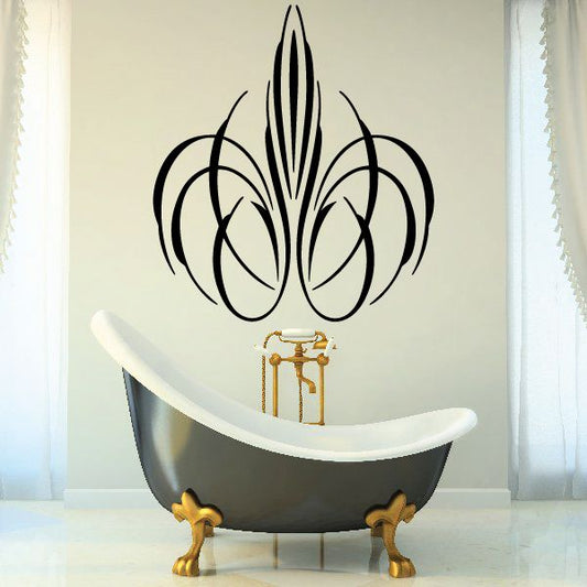 Black pinstripe style vehicle vinyl decal with ornate crest and winged motif