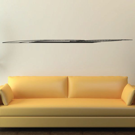 Pinstripe vinyl decal, thin dark horizontal stripe with subtle markings