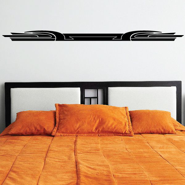 Vehicle pinstripe vinyl decal with black racing stripe graphic, horizontal