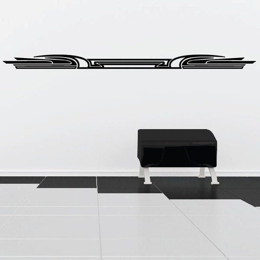 Vehicle pinstripe vinyl decal with black outlined racing stripe graphic