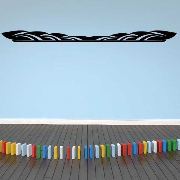 Black pinstripe vinyl decal strip with curved flame-like accents