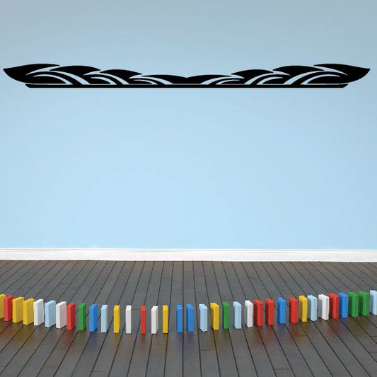 Black pinstripe vinyl decal strip with curved flame-like accents