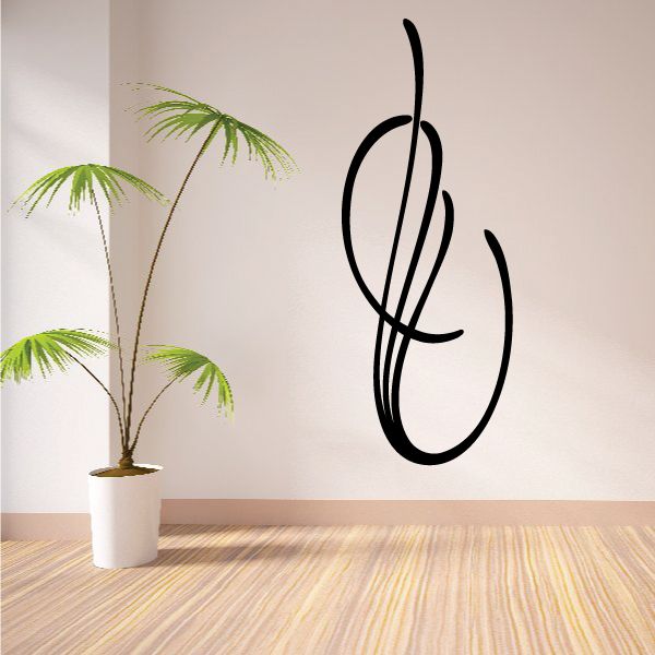 Black cursive pinstripe vinyl decal with flowing swoosh lines