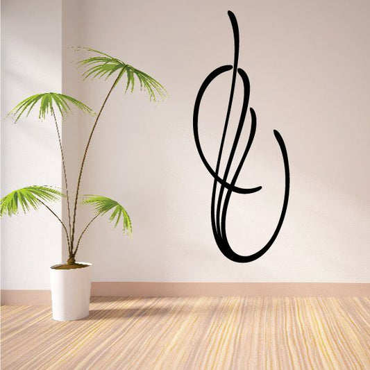 Black cursive pinstripe vinyl decal with flowing swoosh lines