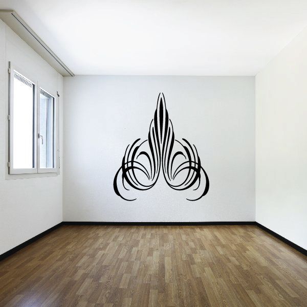 Black vehicle pinstripe vinyl decal with tribal flame-style swirl design
