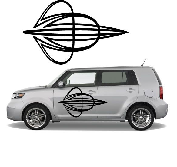 Black vehicle pinstripe vinyl decal shaped like a swirl circle arrow on car door.