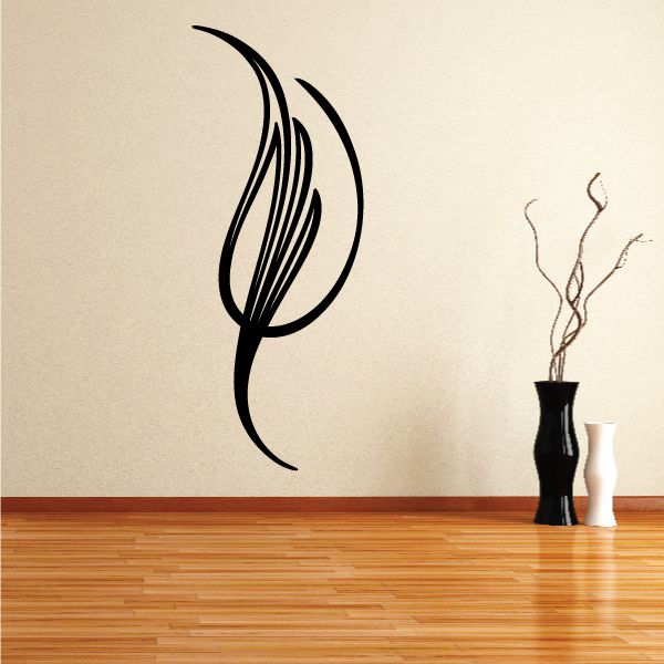 Black vehicle pinstripe vinyl decal with curved swirl lines on wall