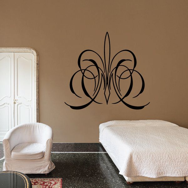 Black pinstripe swirl vinyl decal with heart-shaped center