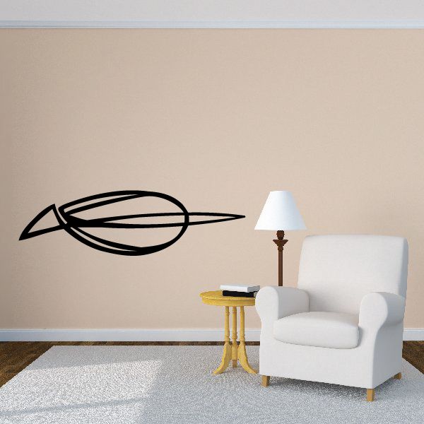 Vehicle pinstripe vinyl decal, black swoosh arrow style on wall