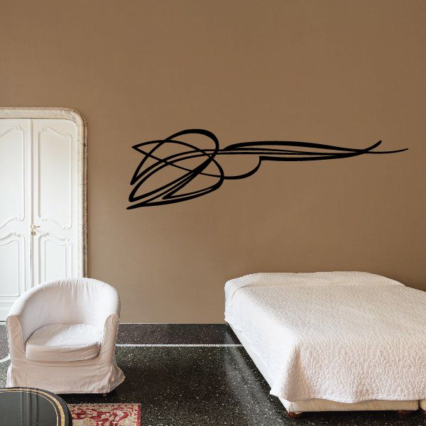 Black pinstripe vinyl wall decal with stylized swoosh design