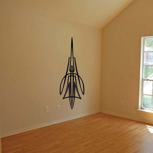 Black vehicle pinstripe vinyl decal on wall, centered line-art graphic