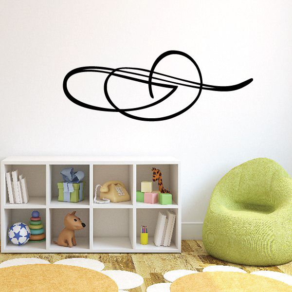 Vehicle pinstripe vinyl decal with black circular swoosh design