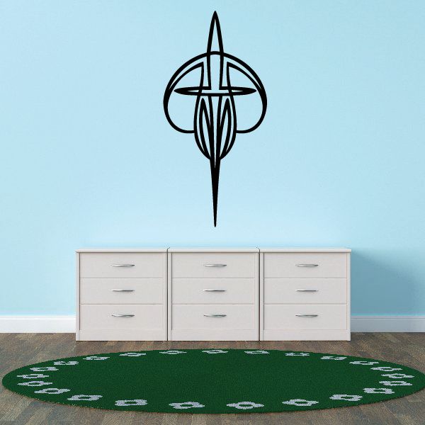 Vinyl vehicle decal, black compass emblem with long arrow tip