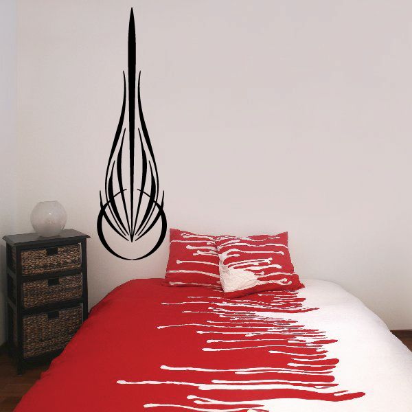 Black flame pinstripe vinyl decal for vehicle or wall, stylized flame outline.