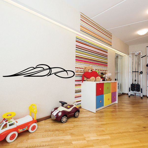 Vehicle pinstripe vinyl decal with black swoosh lines for wall