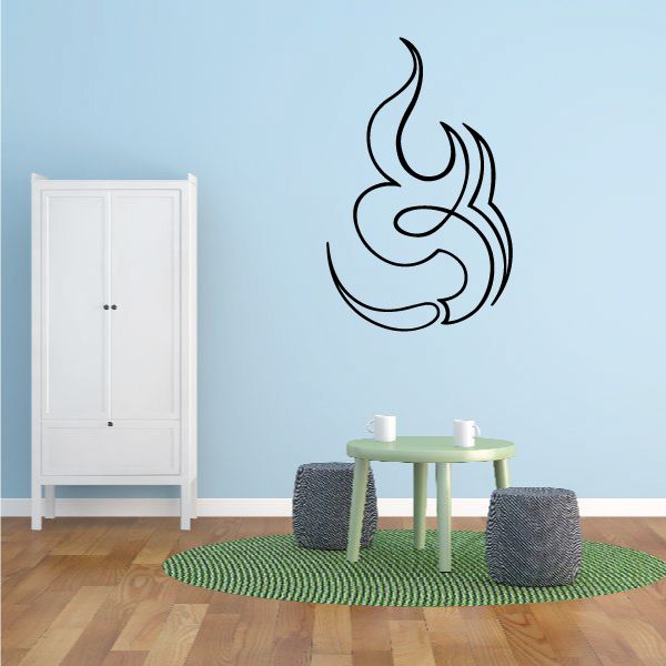 Black pinstripe flame swirl vinyl decal for vehicles and walls