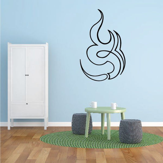 Black pinstripe flame swirl vinyl decal for vehicles and walls