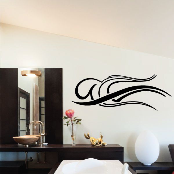 Vehicle pinstripe vinyl decal, curved black swoosh with flame-like ends