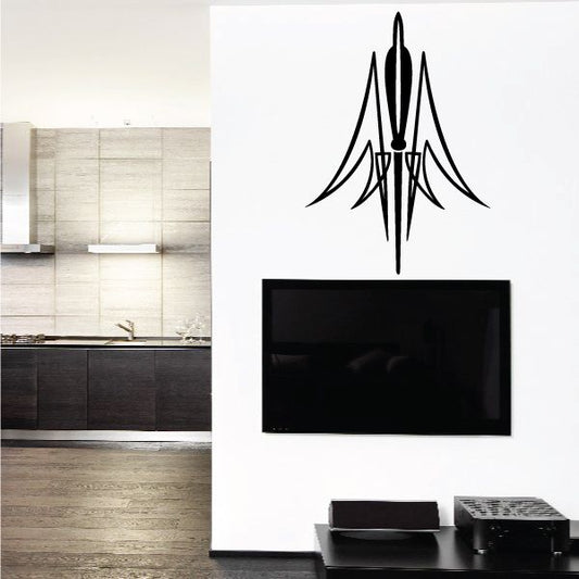 Black pinstripe vinyl decal with tall flame-like design