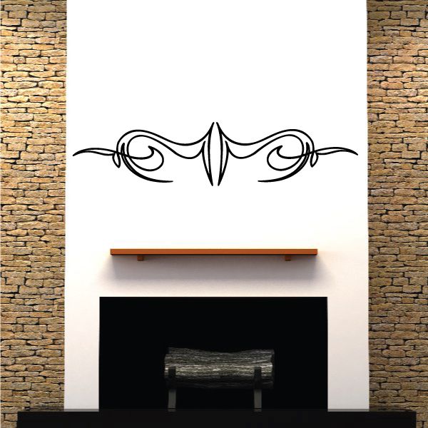Vehicle pinstripe vinyl decal with black ornate scrolls and center divider