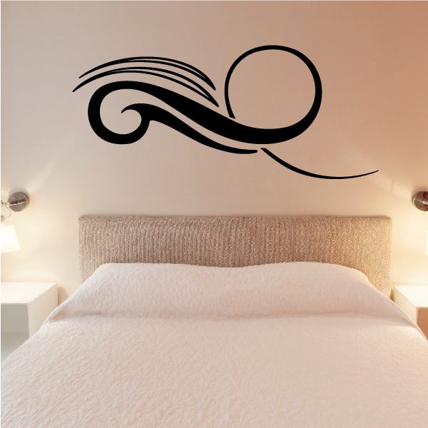 Vehicle pinstripe vinyl decal with black swirl and circle