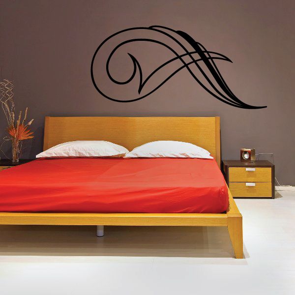 Black vehicle pinstripe vinyl decal with stylized wing and swirling lines