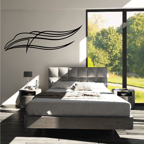 Black vehicle pinstripe vinyl decal with curved swoosh lines
