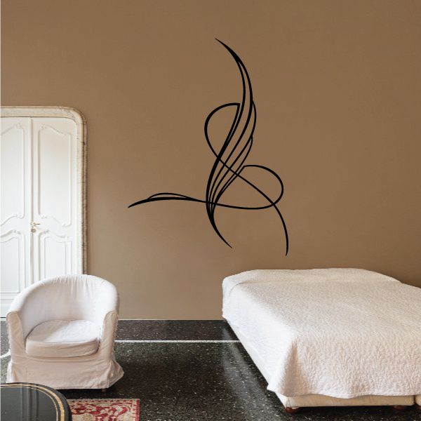 Black vinyl pinstripe wall decal with looping swirl pattern