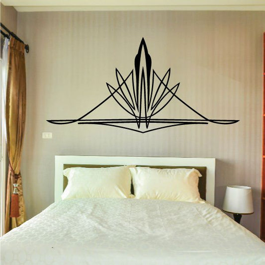 Black vehicle pinstripe vinyl wall decal with central emblem and radiating lines