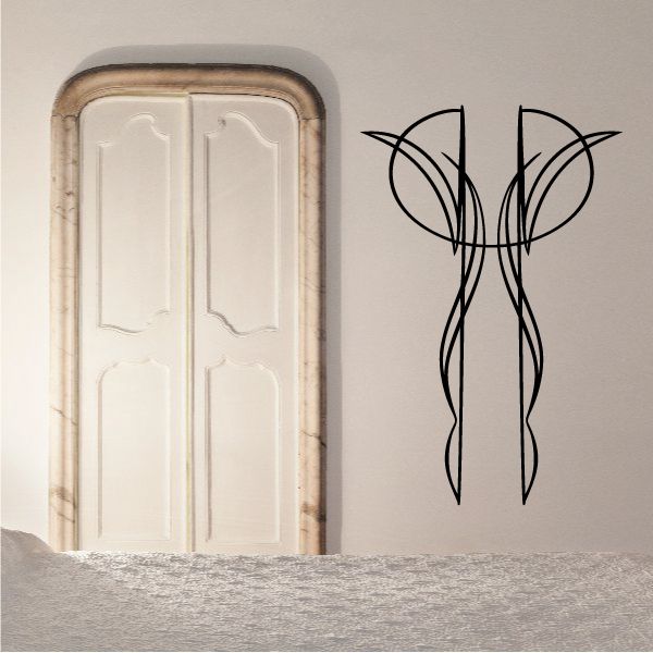 Vehicle pinstripe vinyl decal, black stylized racing stripe X design