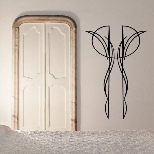Vehicle pinstripe vinyl decal, black stylized racing stripe X design