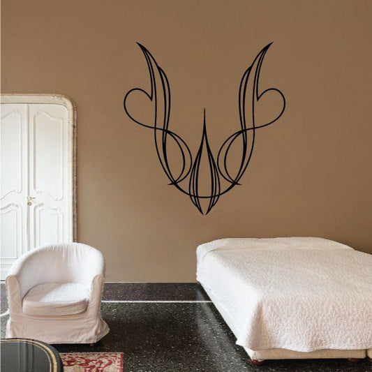 Black pinstripe-style vinyl decal with symmetrical swirl and wing shapes