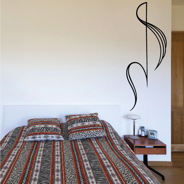 Black pinstripe swirl vinyl decal with curved feather design