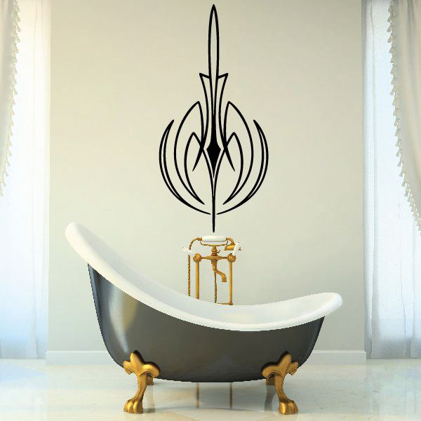 Black pinstripe vinyl decal with spear-like emblem and central symbol