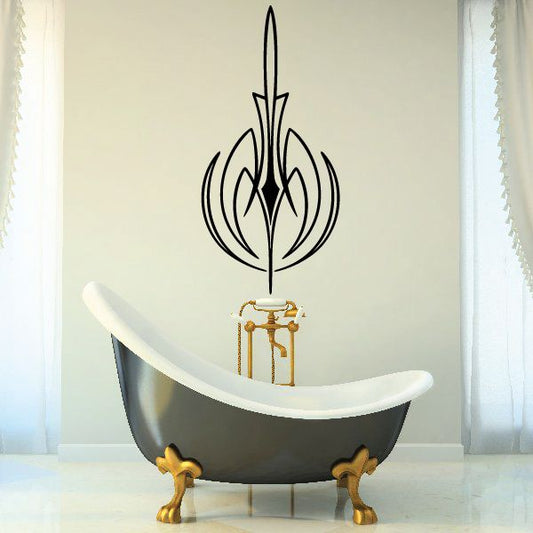 Black pinstripe vinyl decal with spear-like emblem and central symbol