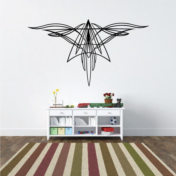 Black tribal star pinstripe vinyl decal with symmetrical wing-like lines